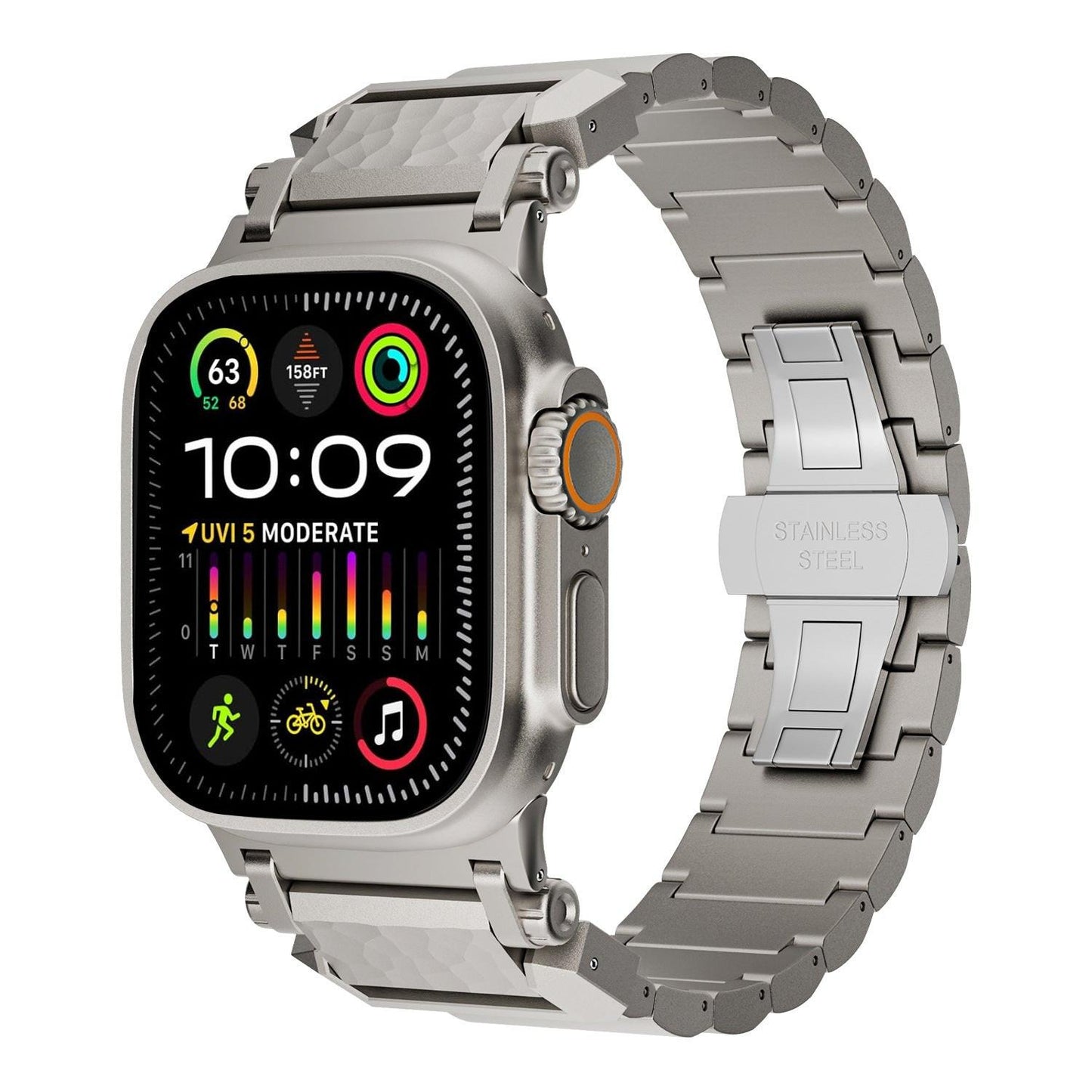 Hammered Titanium Band for Apple Watch with Stainless Steel End Links