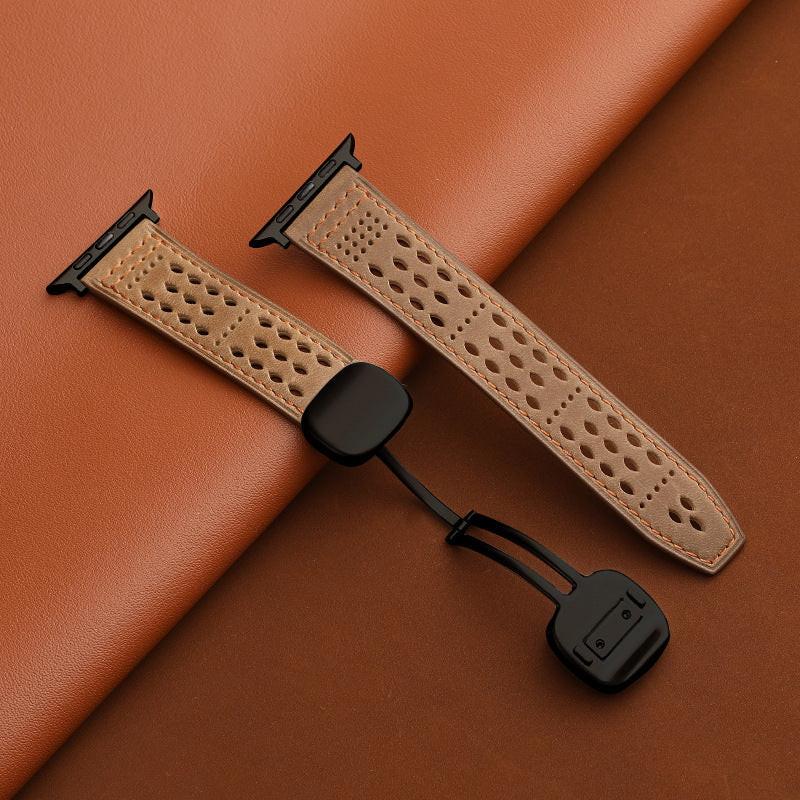 Leather Band for Apple Watch with Magnetic Clasp and Breathable Design