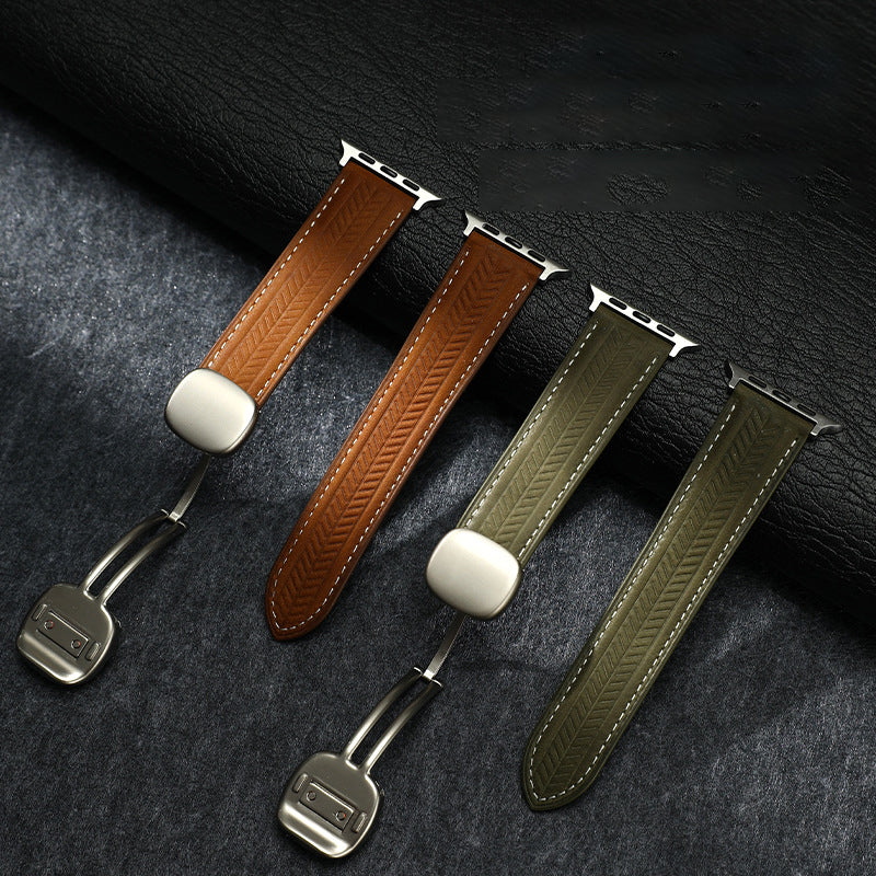 Magnetic Wheat-Pattern Genuine Leather Band for Apple Watch