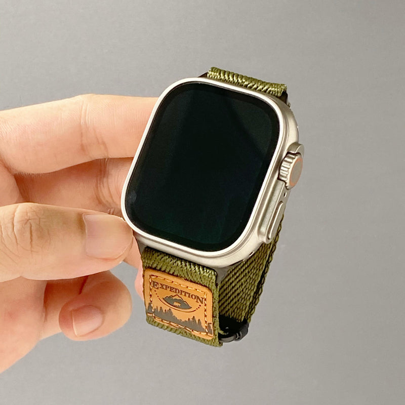 Nylon Band for Apple Watch with Leather Patch