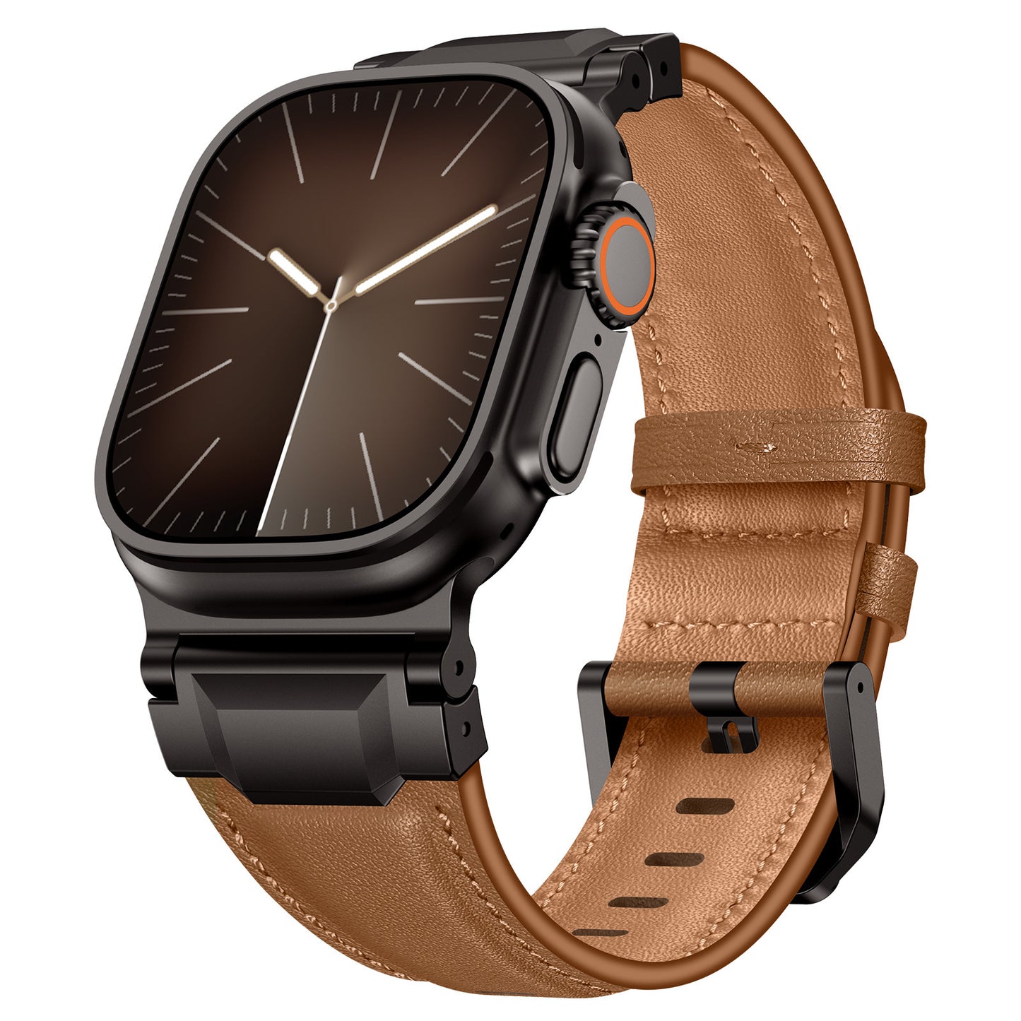 Premium Armor Metal-Lug Leather Band for Apple Watch