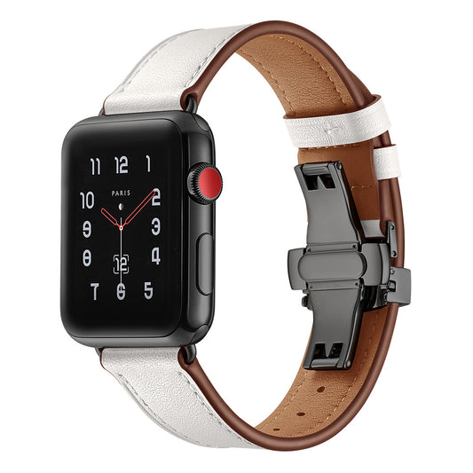 Premium Leather Butterfly Clasp Band for Apple Watch