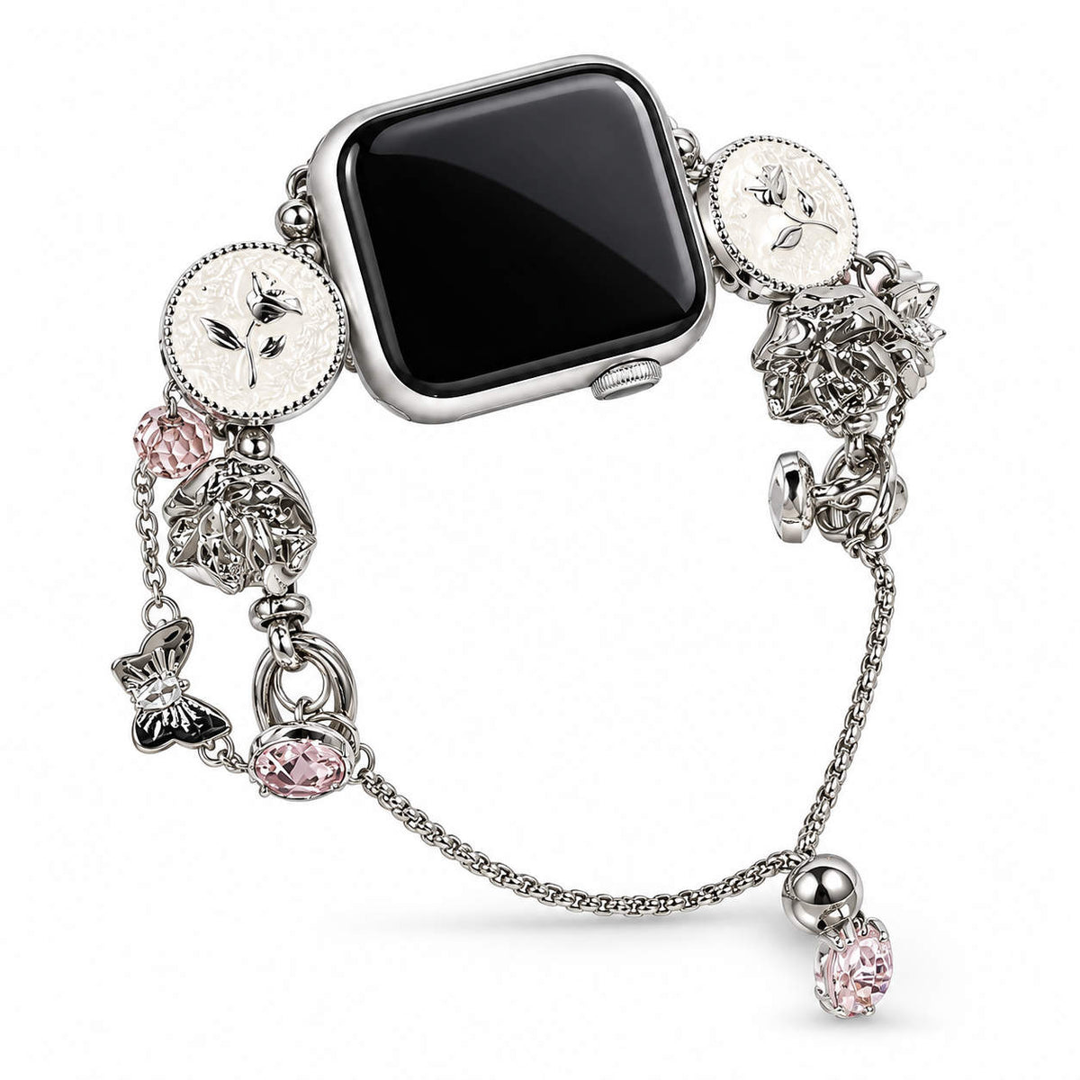 Rose Bloom Butterfly Charm Bracelet Band for Apple Watch