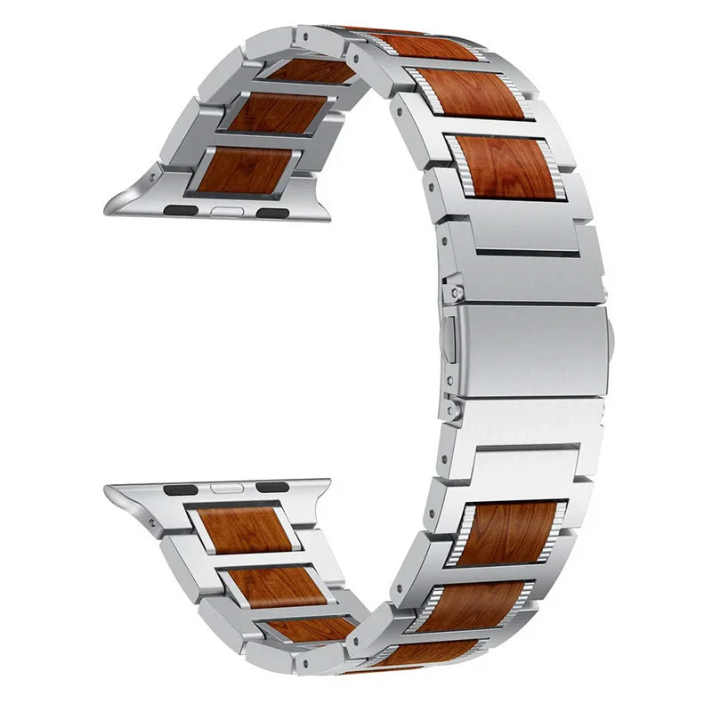 Natural Red Sandalwood & Metal Watch Band.