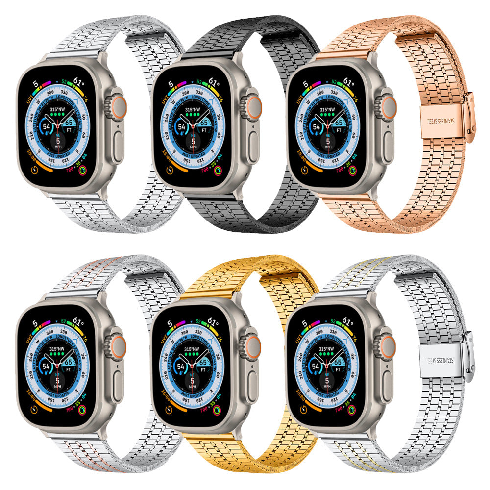 Seven-Bead Stainless Steel Band with Double Safety Clasp for Apple Watch