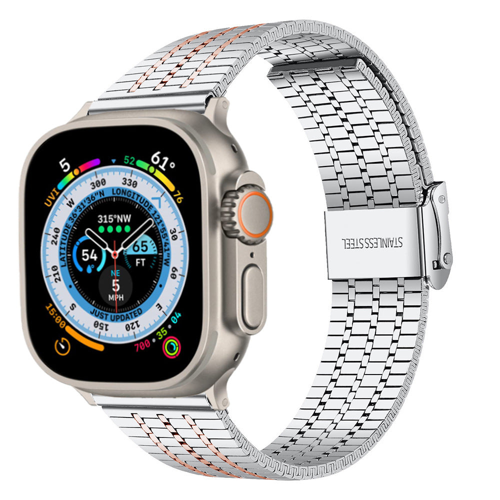 Seven-Bead Stainless Steel Band with Double Safety Clasp for Apple Watch