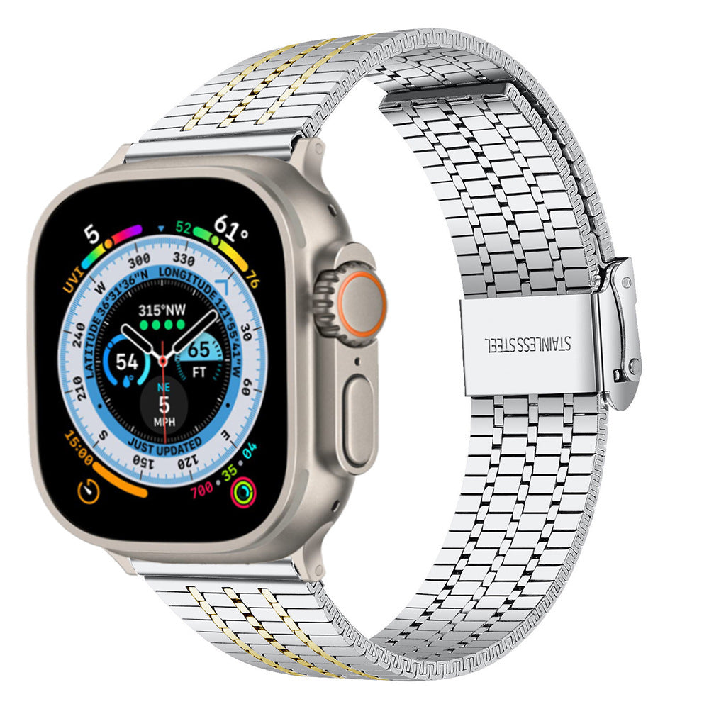 Seven-Bead Stainless Steel Band with Double Safety Clasp for Apple Watch