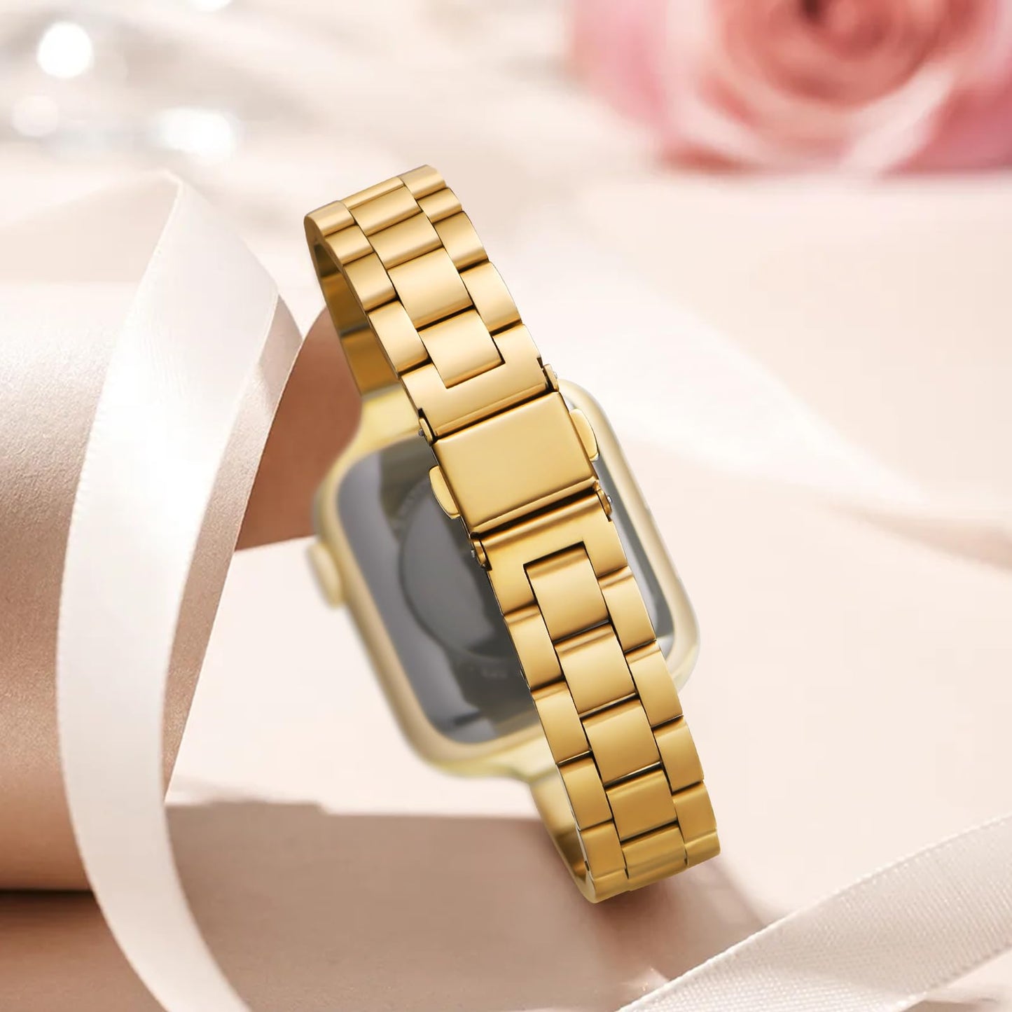 Thin Adjustable Stainless Steel Apple Watch Band for Women.