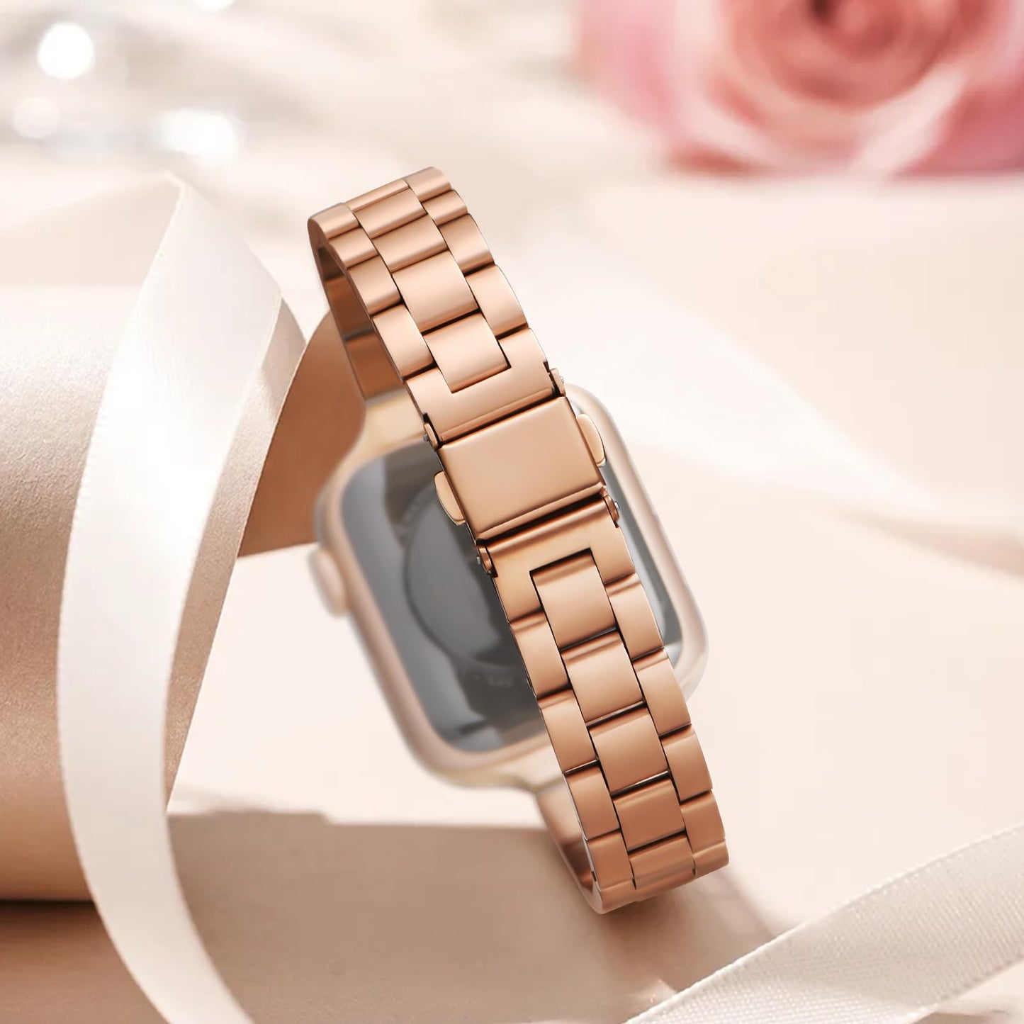 Thin Adjustable Stainless Steel Apple Watch Band for Women.