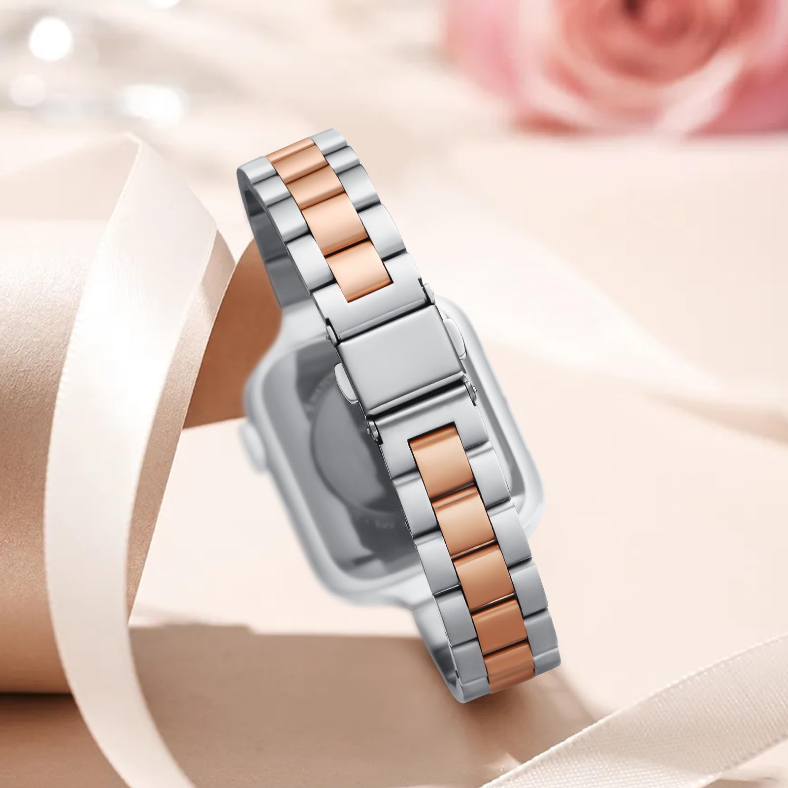 Thin Adjustable Stainless Steel Apple Watch Band for Women.