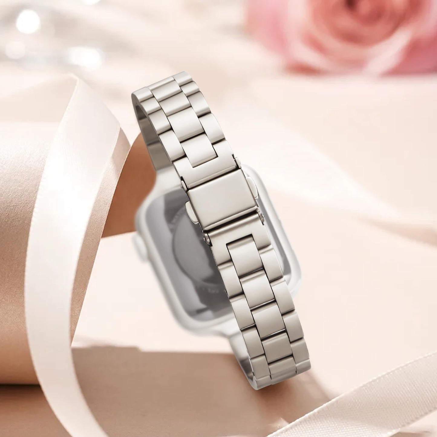 Thin Adjustable Stainless Steel Apple Watch Band for Women.
