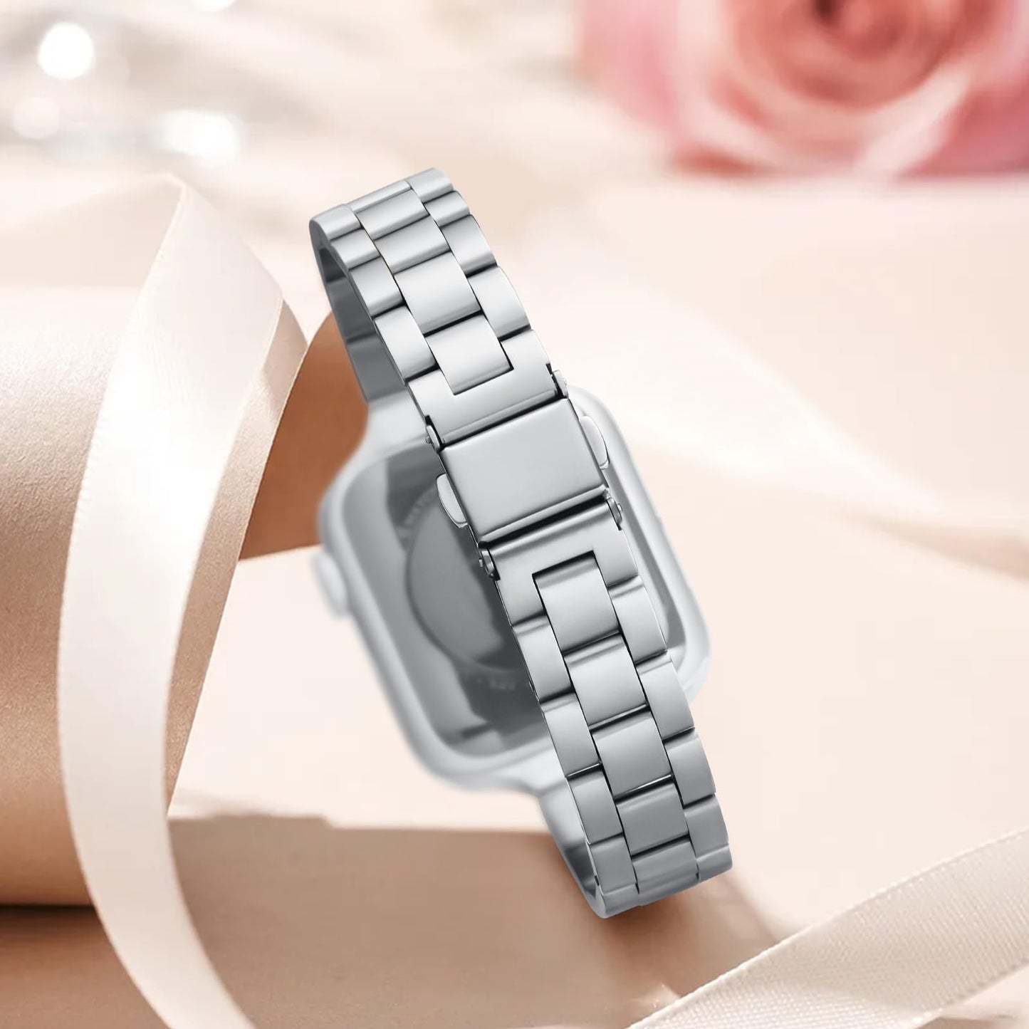 Thin Adjustable Stainless Steel Apple Watch Band for Women.