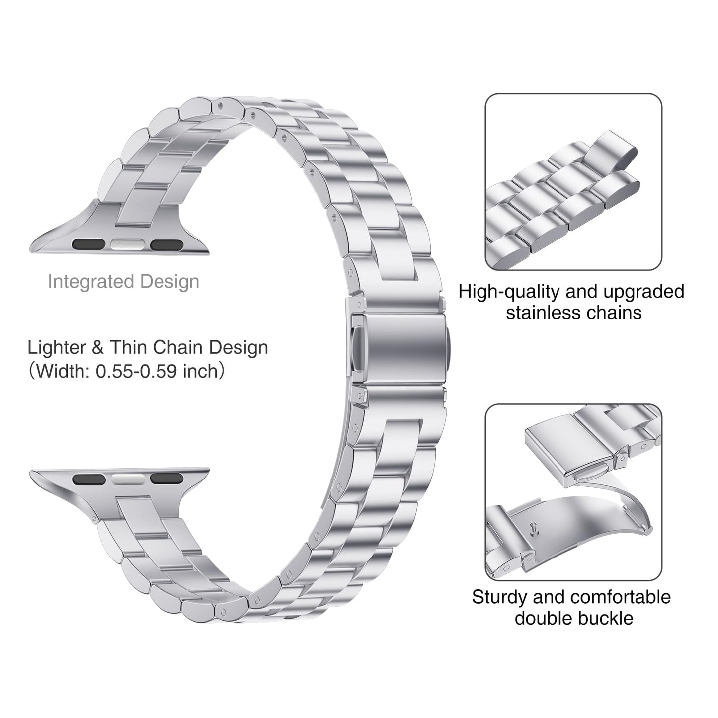 Thin Adjustable Stainless Steel Apple Watch Band for Women