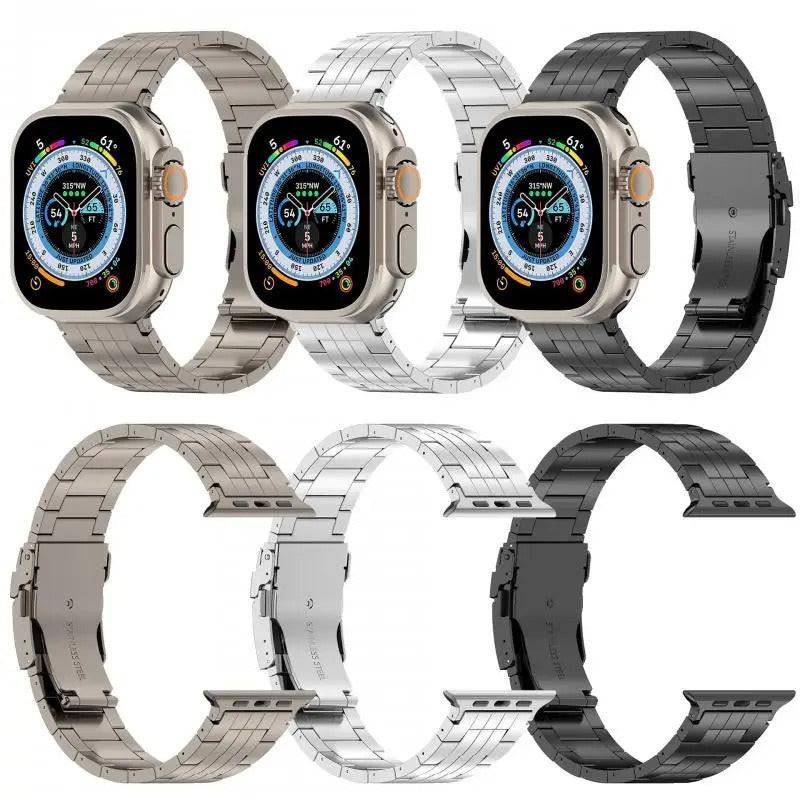 Titanium Metal Link Band for Apple Watch with Butterfly Clasp