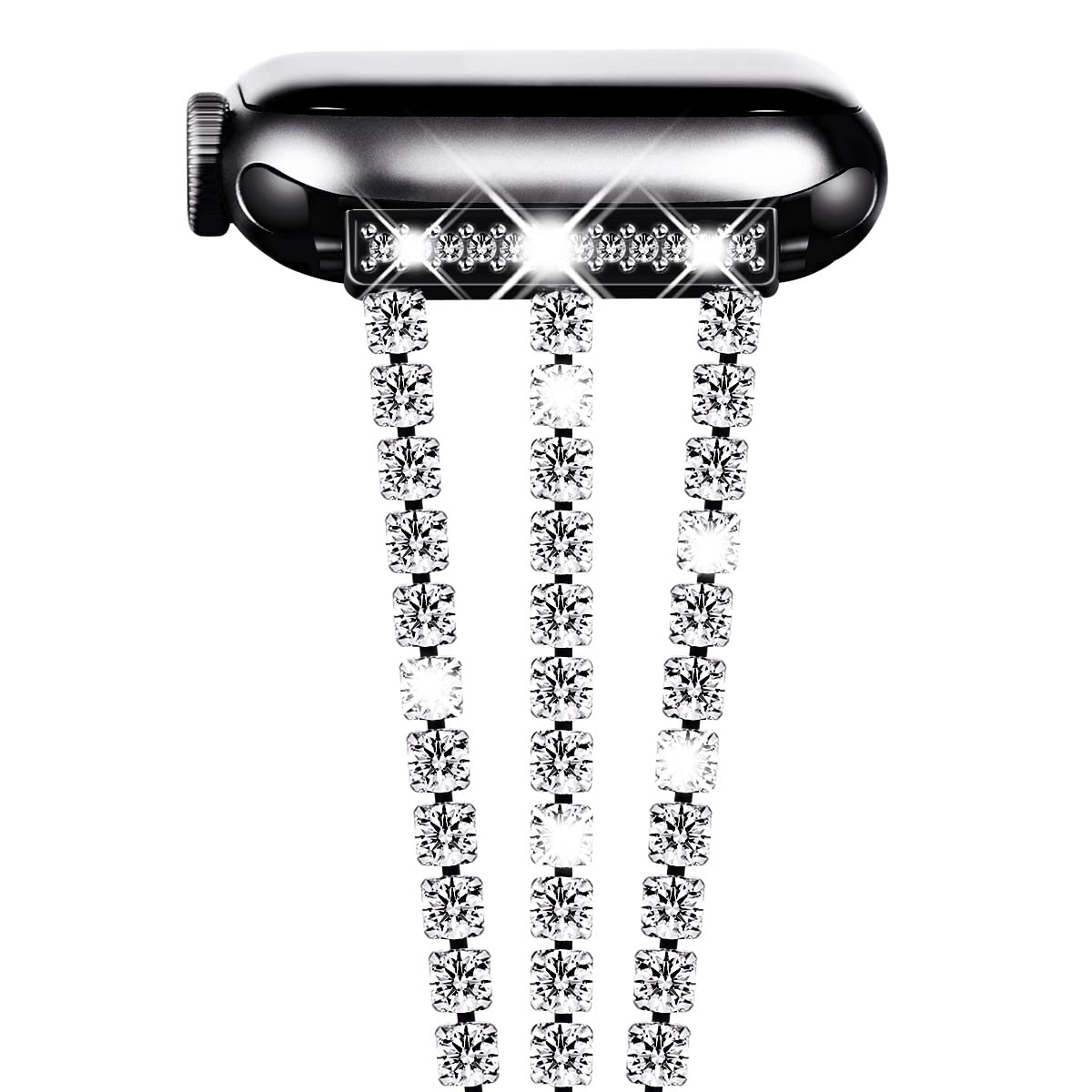 Triple Row Rhinestone Chain Metal Band for Apple Watch.