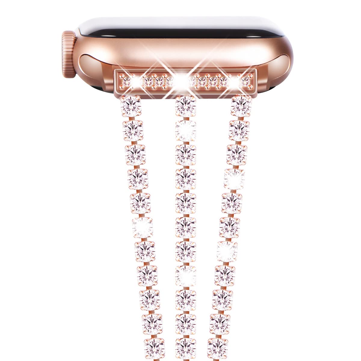 Triple Row Rhinestone Chain Metal Band for Apple Watch.