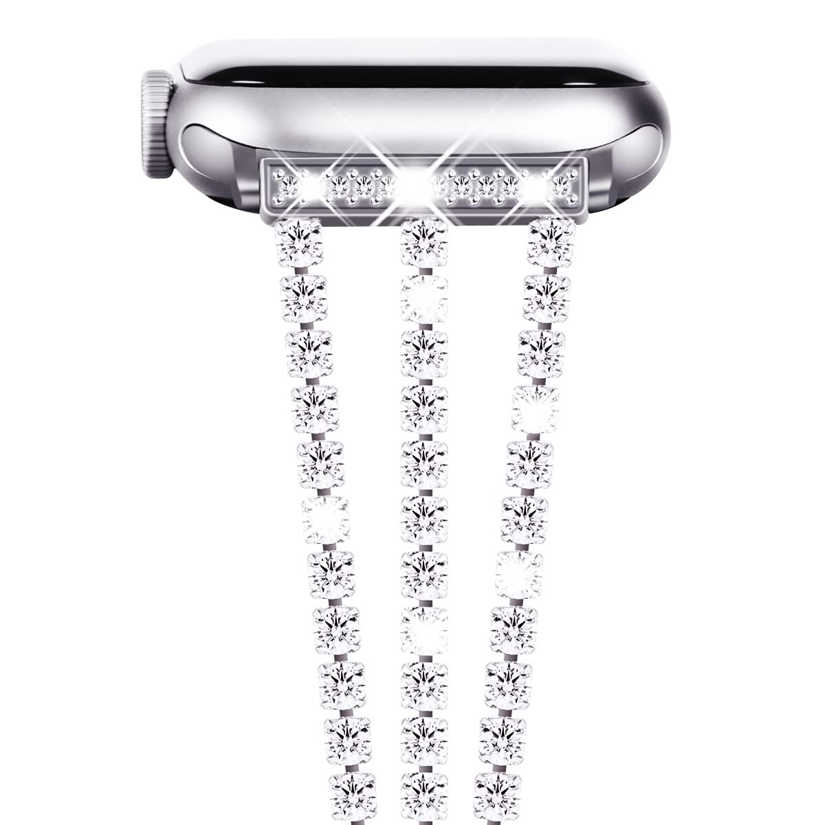 Triple Row Rhinestone Chain Metal Band for Apple Watch.
