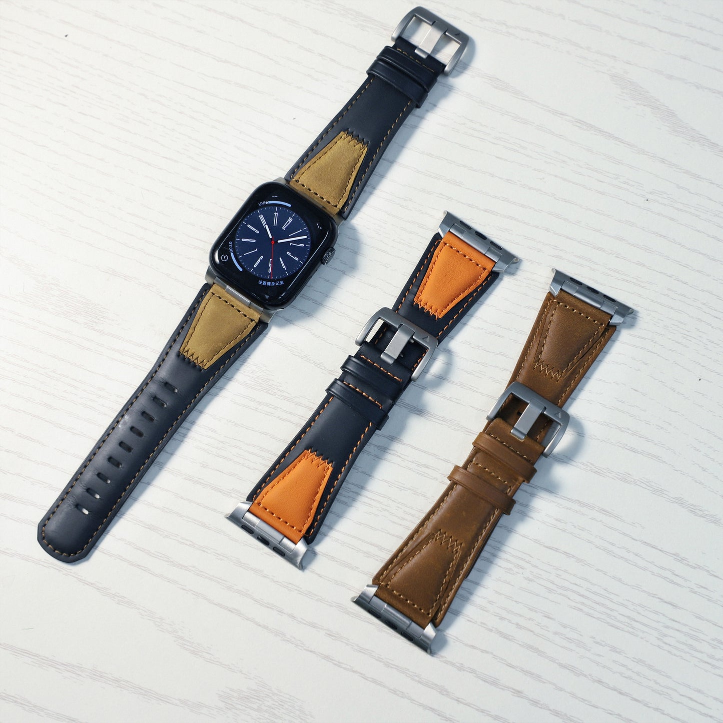 Two Tone Leather Band for Apple Watch Signature Stitch Design