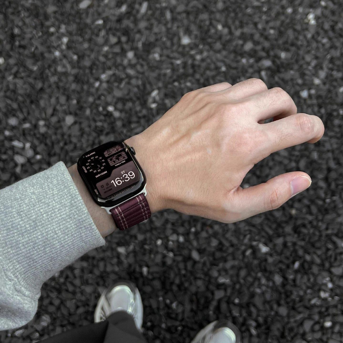Woven Stripe Nylon Band for Apple Watch Adjustable Comfort Strap.