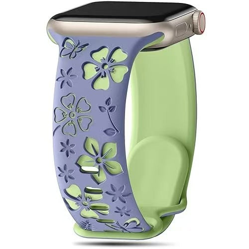 3D Floral Engraved Silicone Band for Apple Watch