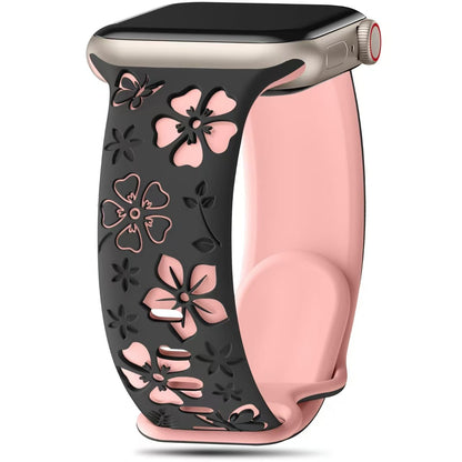 3D Floral Engraved Silicone Band for Apple Watch