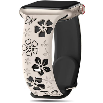 3D Floral Engraved Silicone Band for Apple Watch