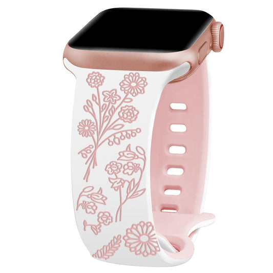 3D Floral Laser Engraved Silicone Band for Apple Watch