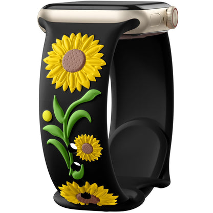 3D Sunflower Embossed Dual-Color Silicone Band for Apple Watch