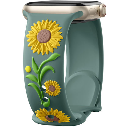 3D Sunflower Embossed Dual-Color Silicone Band for Apple Watch