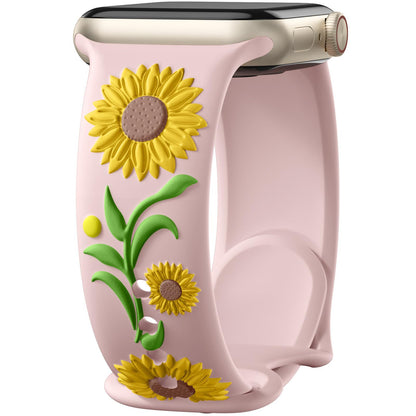3D Sunflower Embossed Dual-Color Silicone Band for Apple Watch