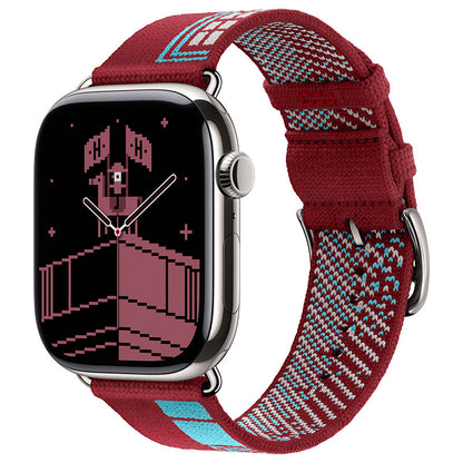 Classic Woven Nylon Band with Retro Check Pattern for Apple Watch