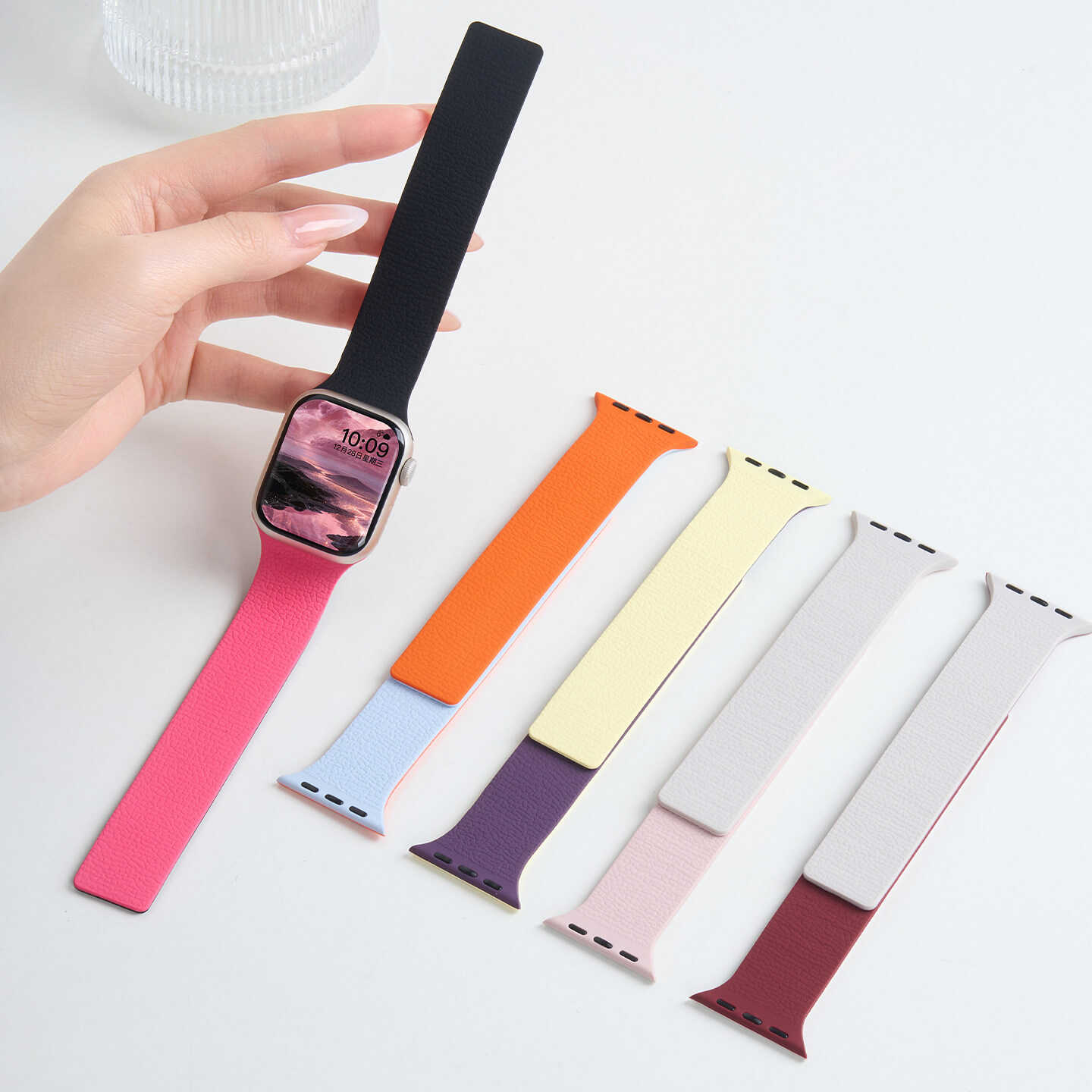 Colorblock Lychee Texture Magnetic Silicone Band for Apple Watch
