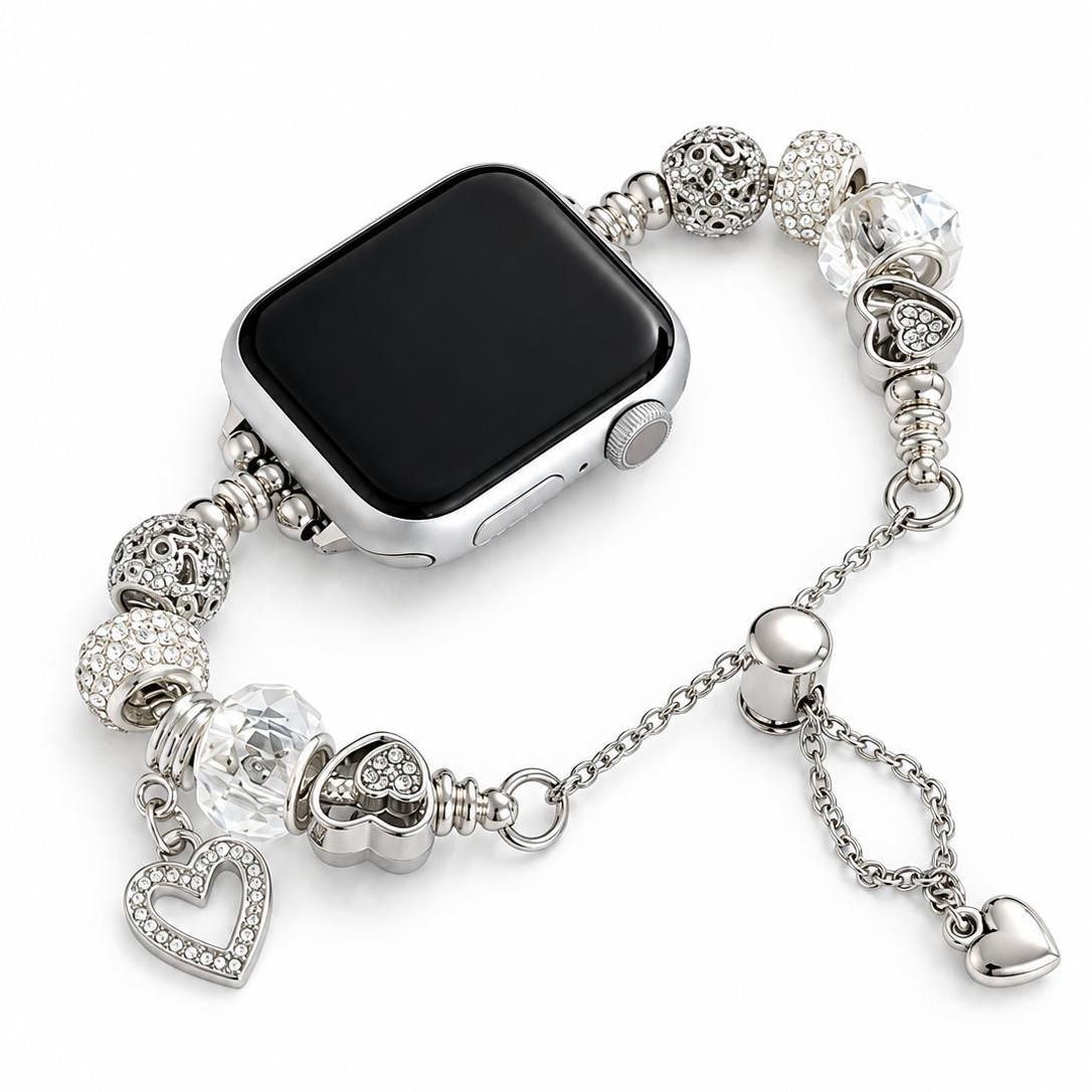 Crystal Heart Beaded Charm Bracelet Band for Apple Watch