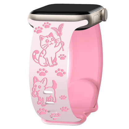 Cute Cat & Dog Engraved Silicone Band for Apple Watch