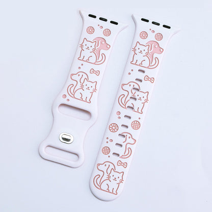 Cute Cat & Dog Engraved Silicone Band for Apple Watch