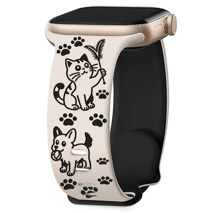 Cute Cat & Dog Engraved Silicone Band for Apple Watch