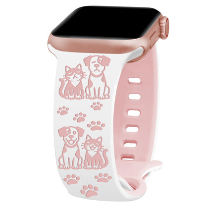 Cute Cat and Dog Engraved Silicone Band for Apple Watch