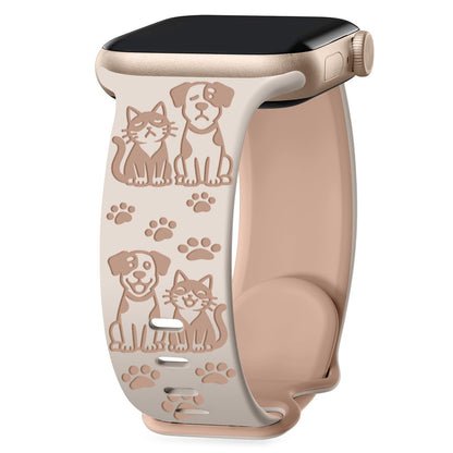 Cute Cat and Dog Engraved Silicone Band for Apple Watch