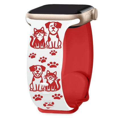 Cute Cat and Dog Engraved Silicone Band for Apple Watch