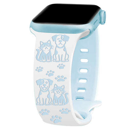 Cute Cat and Dog Engraved Silicone Band for Apple Watch