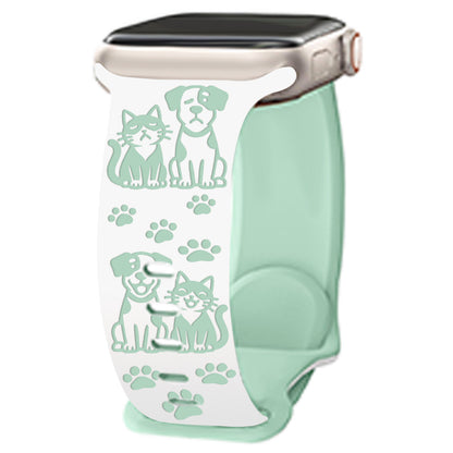 Cute Cat and Dog Engraved Silicone Band for Apple Watch