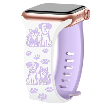 Cute Cat and Dog Engraved Silicone Band for Apple Watch