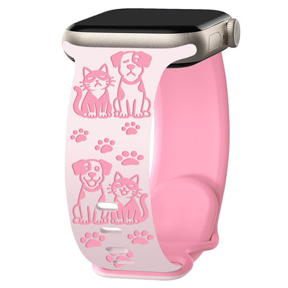 Cute Cat and Dog Engraved Silicone Band for Apple Watch