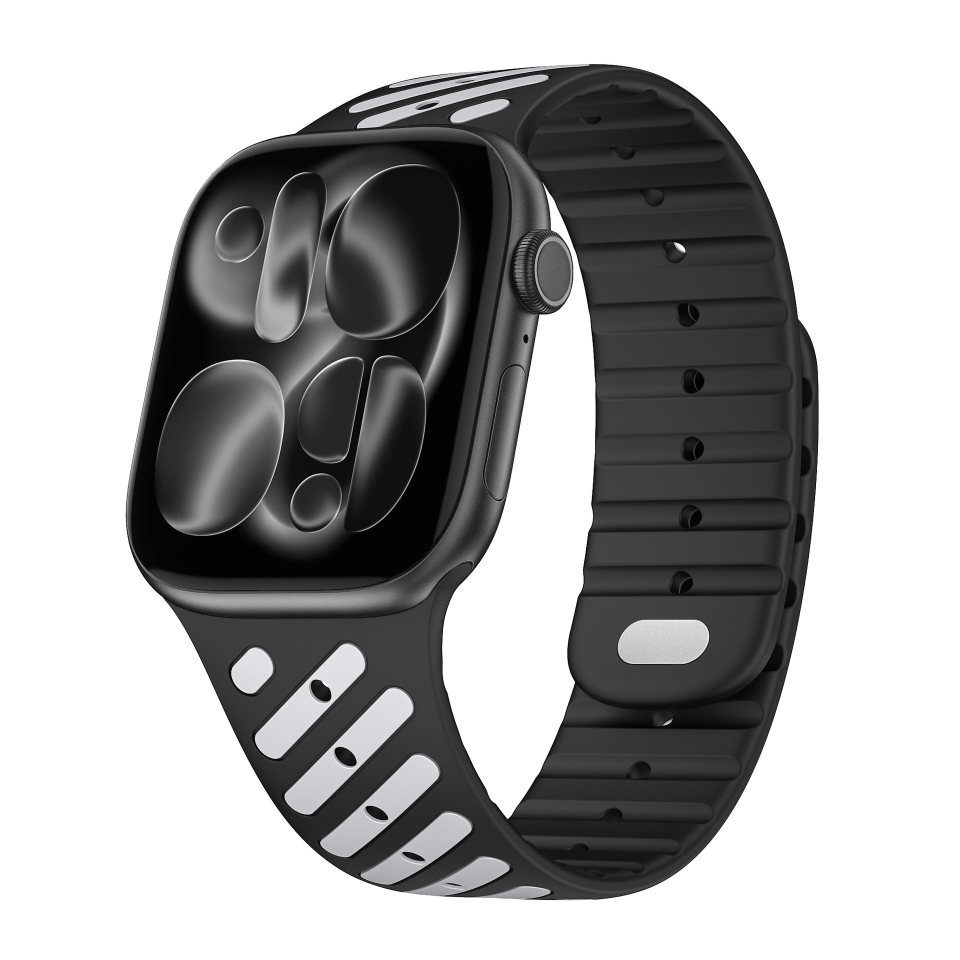 Dual-Tone Magnetic Silicone Band for Apple Watch with Glow Accent Option.