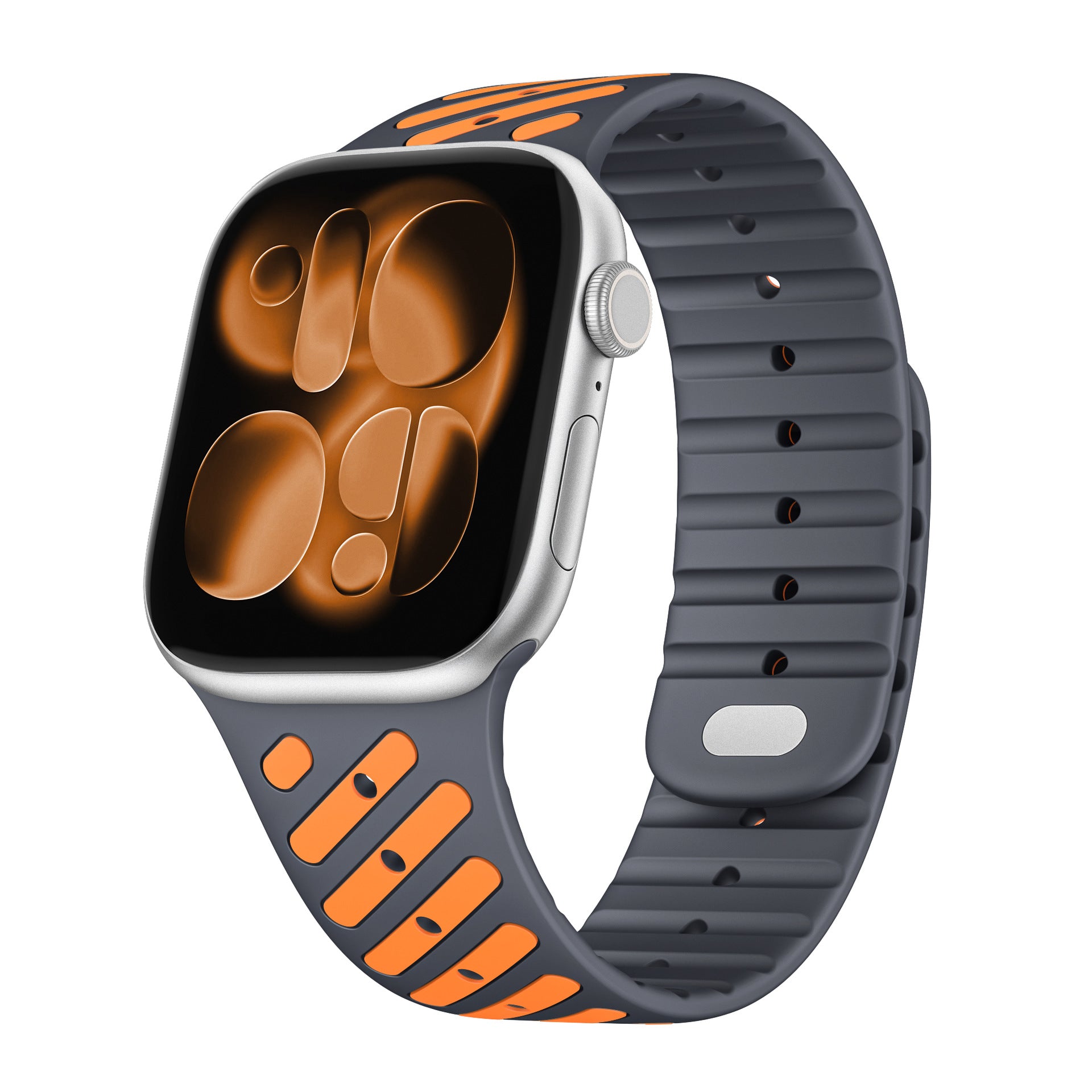 Dual-Tone Magnetic Silicone Band for Apple Watch with Glow Accent Option.