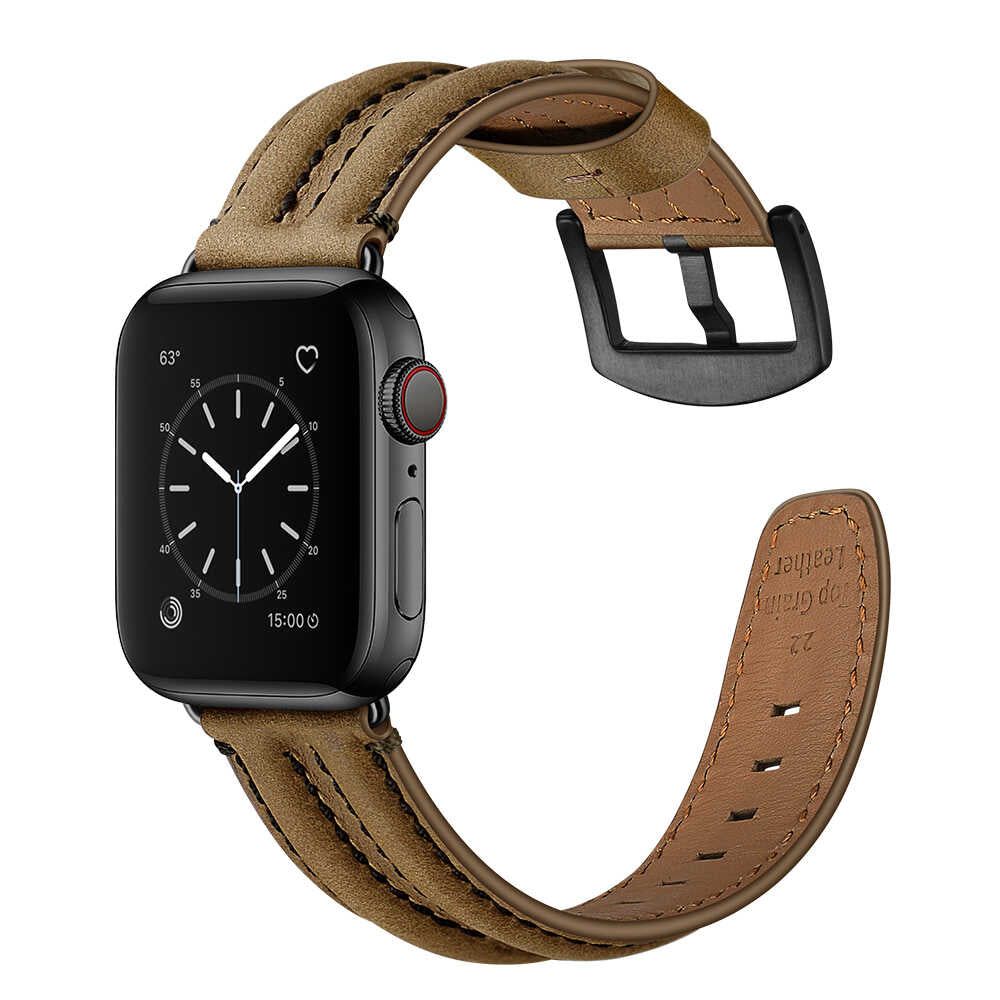 Dual Bone Leather Band for Apple Watch Vintage Business Strap.