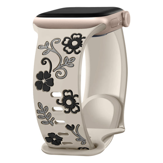 Floral Resin-Printed Silicone Band for Apple Watch