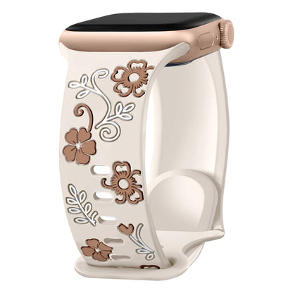 Floral Resin-Printed Silicone Band for Apple Watch