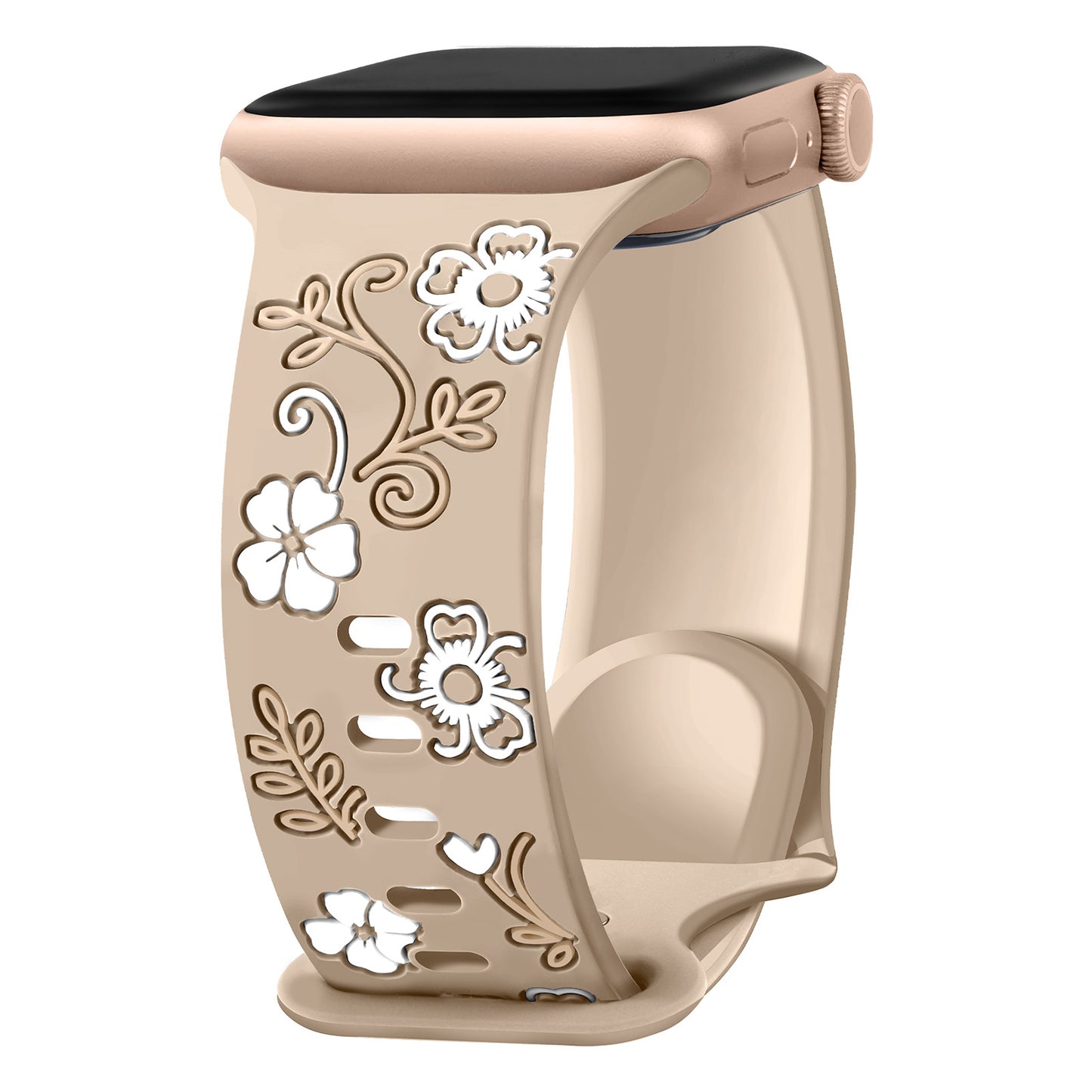 Floral Resin-Printed Silicone Band for Apple Watch