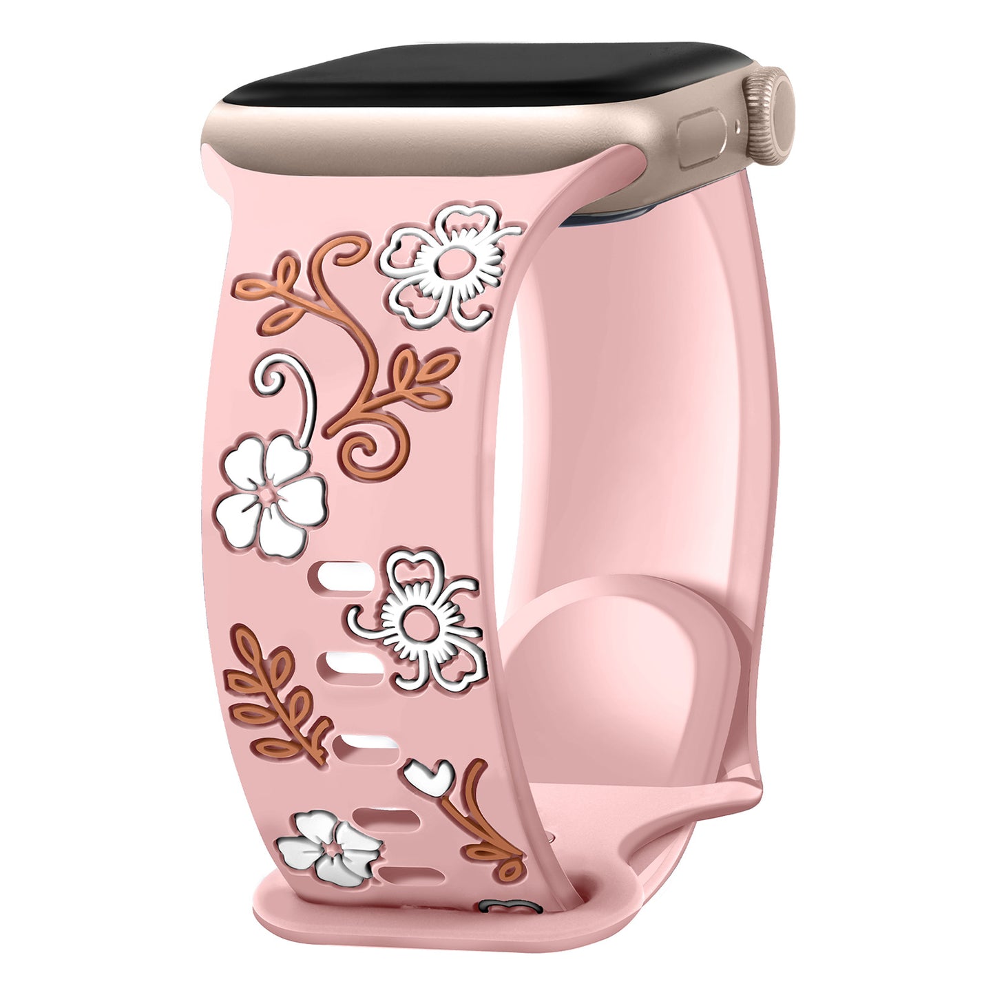 Floral Resin-Printed Silicone Band for Apple Watch